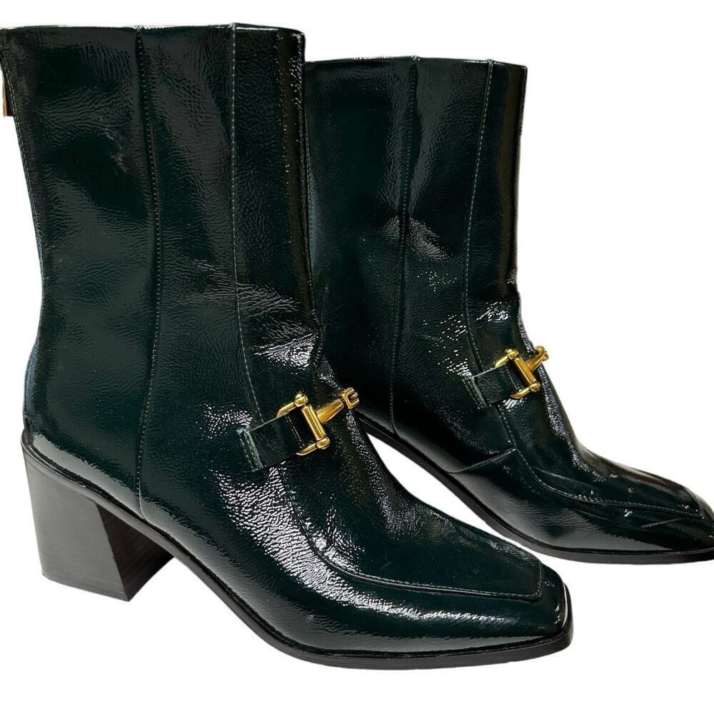 ZAC Zac Posen Black Heeled Boots with Gold Detail - Picture 6 of 14